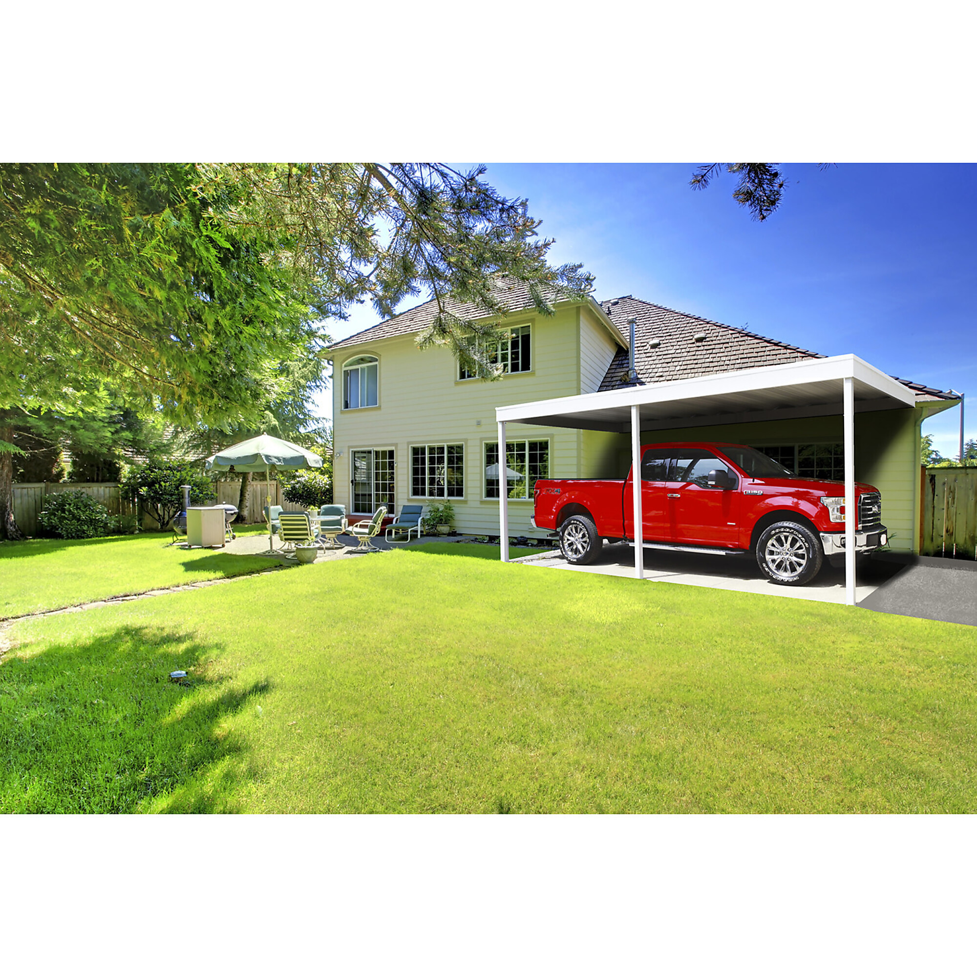 Arrow, Arrow Carports Galvanized Steel Carport, with 2-Si, Width 120.75 in, Height 106.5 in, Cover Material Steel, Model# PC1020